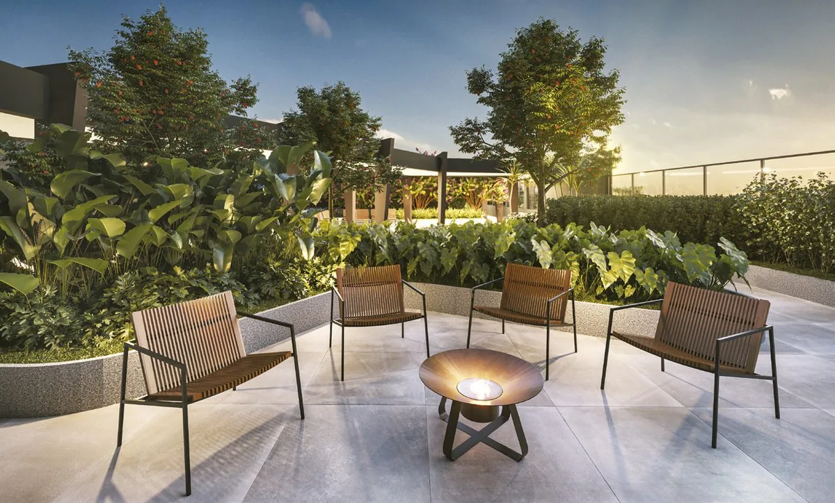 Lounge externo com lareira
