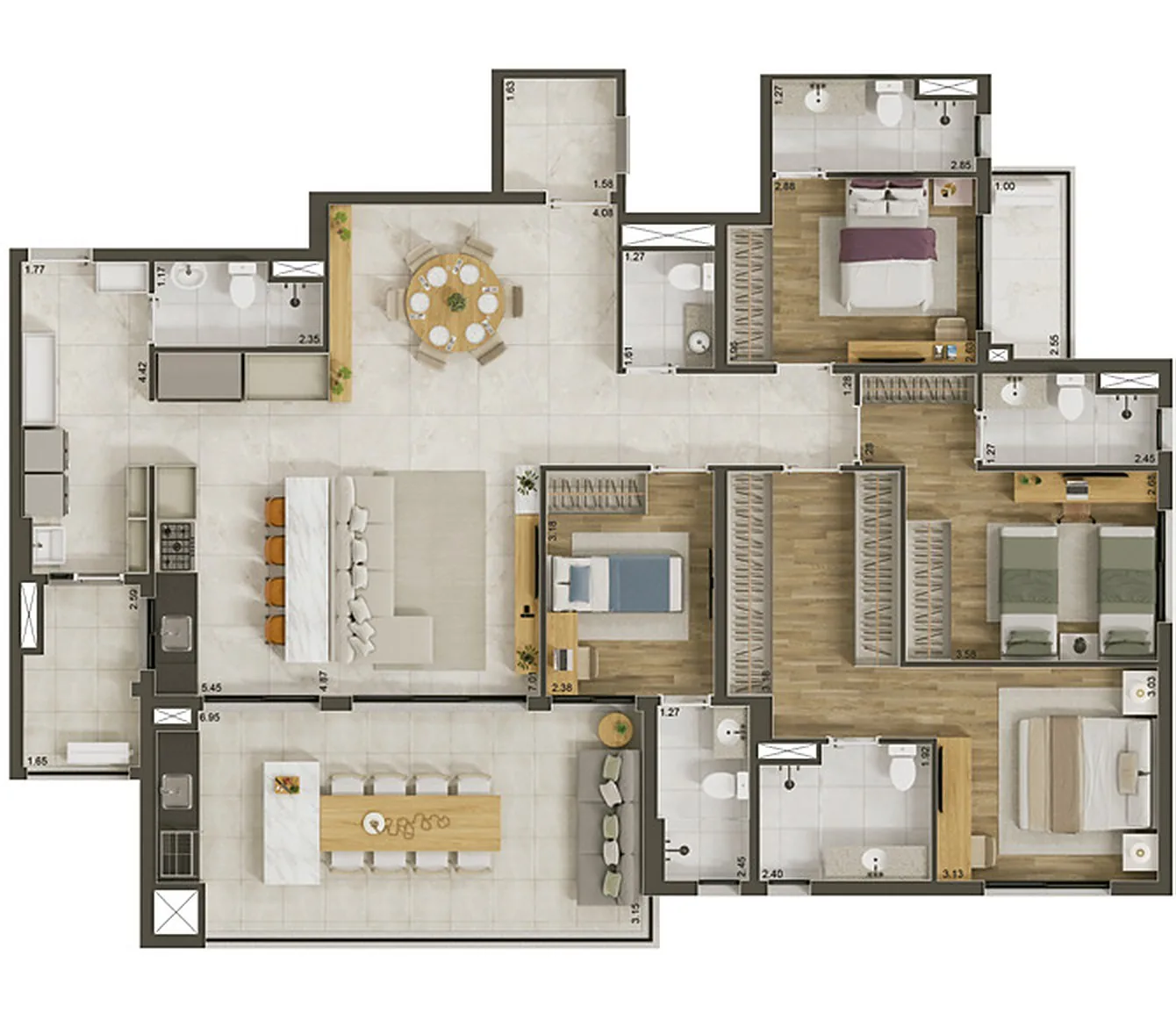 Planta 171,79 m² opção 02 com 4 suítes